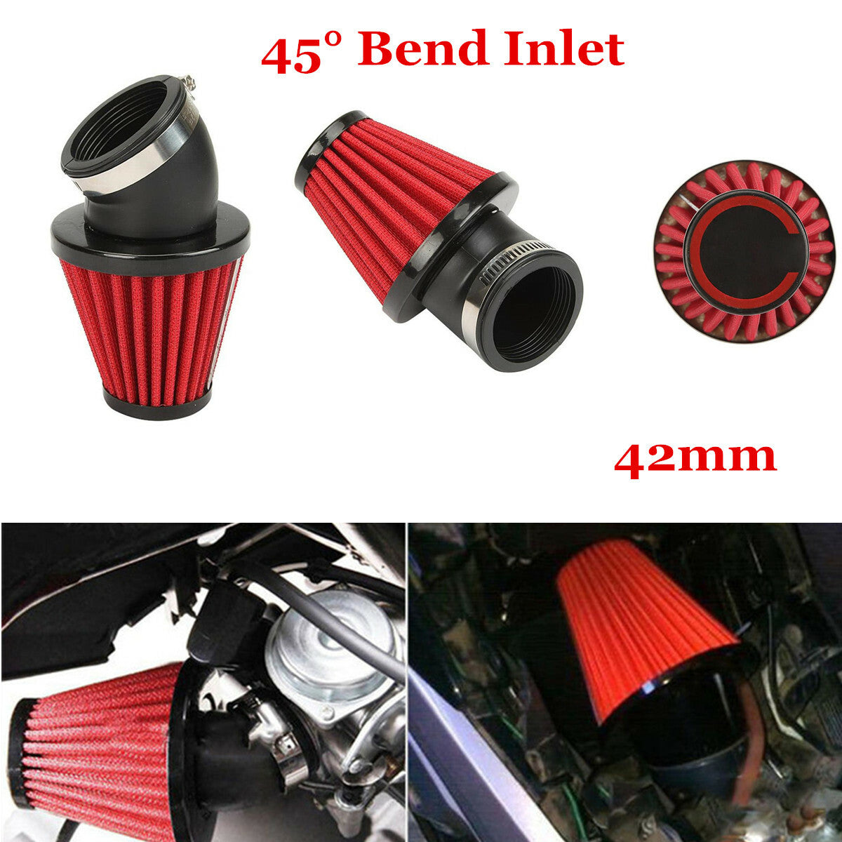 ya 8 5.26 45¡ã Bend High Flow Motorcycle Dual Layer Stainless Steel Mesh Air Filter 42mm
