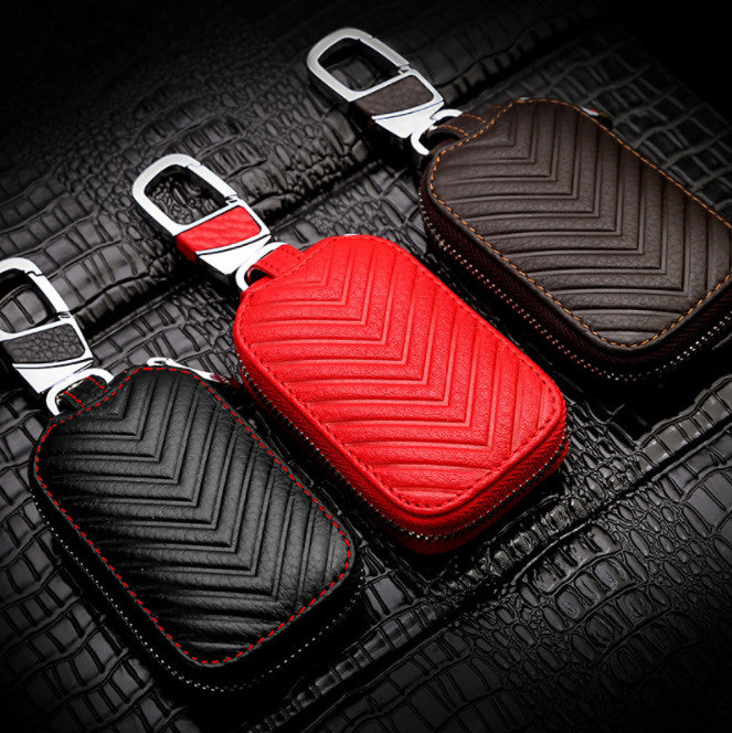ya 10 5.28 Car Key Chain Bag Leather for Smart Key Holder Cover Remote Fob Zipper Case