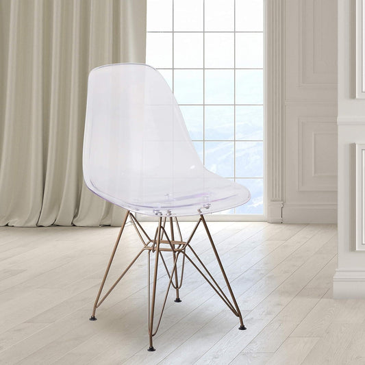 ya 28 2 Pack Eames Chair Eiffel Tower Golden Base Ghost Chair Transparent Side