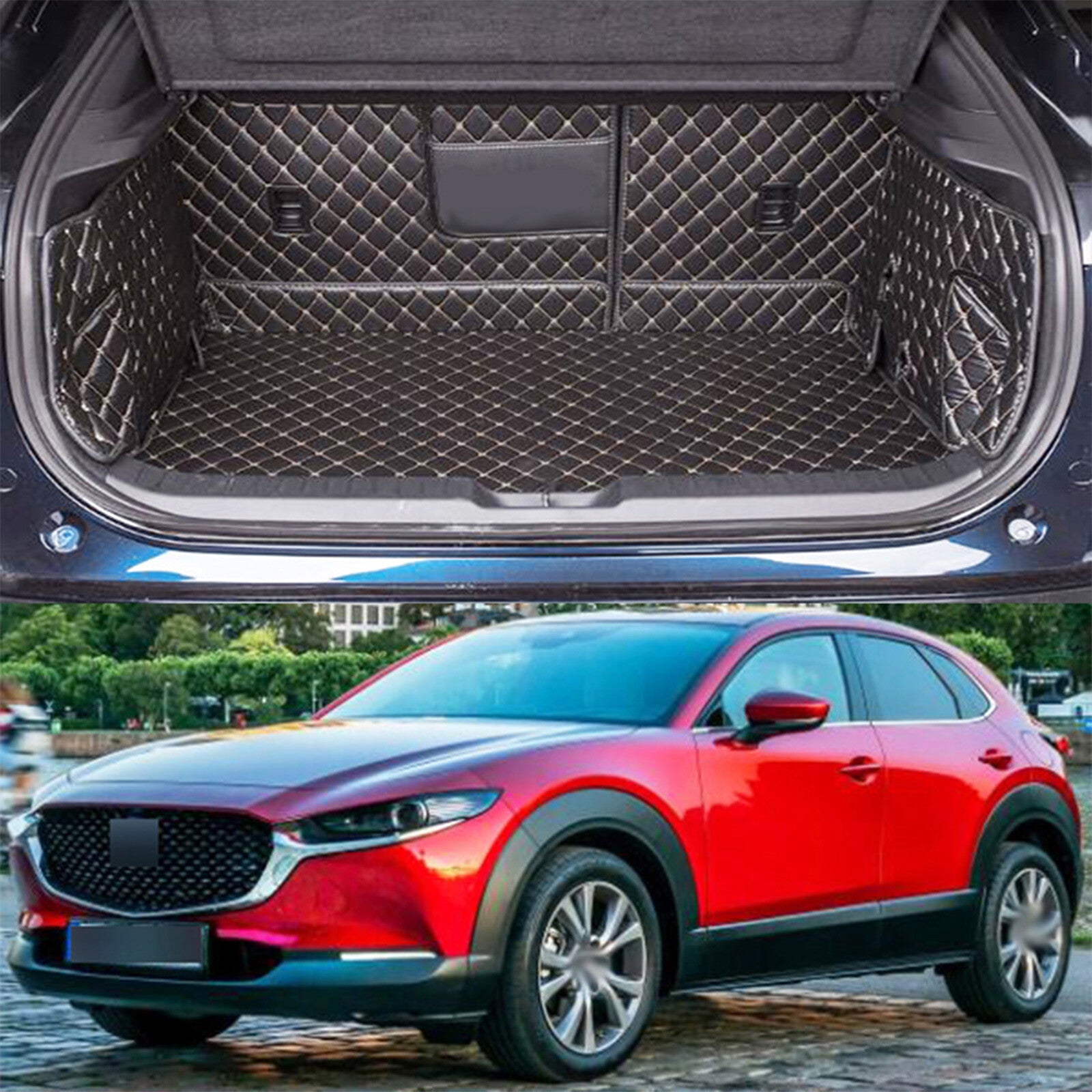 ya 7 6.10.3 Car Leather Boot Cargo Liner Tray Rear Trunk Floor Mat for Mazda CX-30 2020-2023