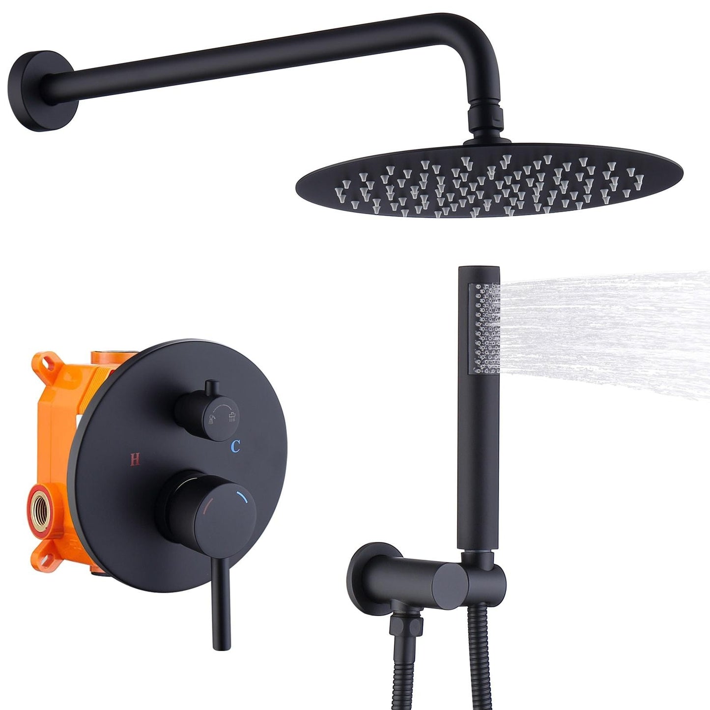 ya 28 Luxury Matte Black Shower System 10 Rainfall & Handheld Brass Valve Rough-In ?