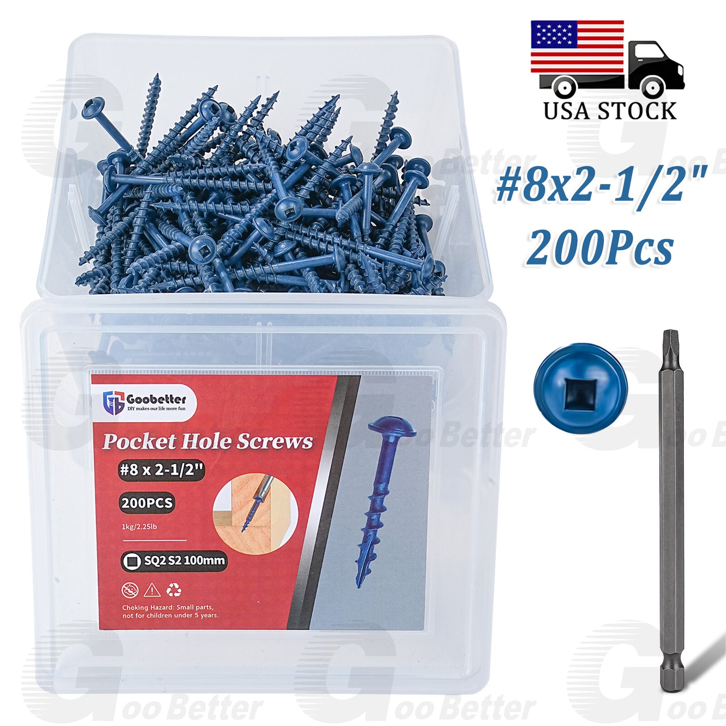 200pcs Combo Drive Washer Head #8 x 2-1/2  Pocket Hole Type 17 Coarse Wood Screw