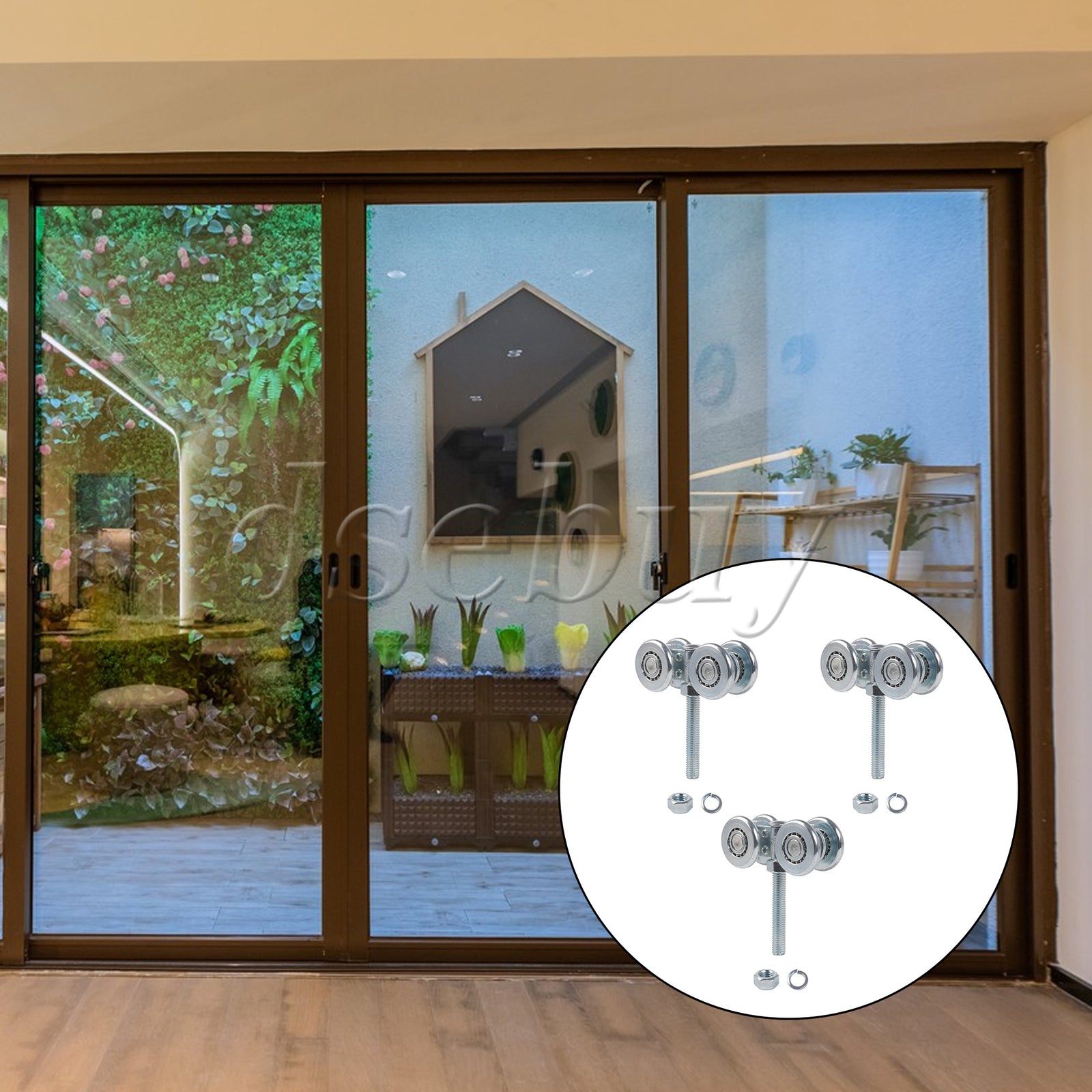 ya 14 3 Pieces Double Wheel Trolley Assembly for Sliding Doors 46mm Dia 198lbs Load