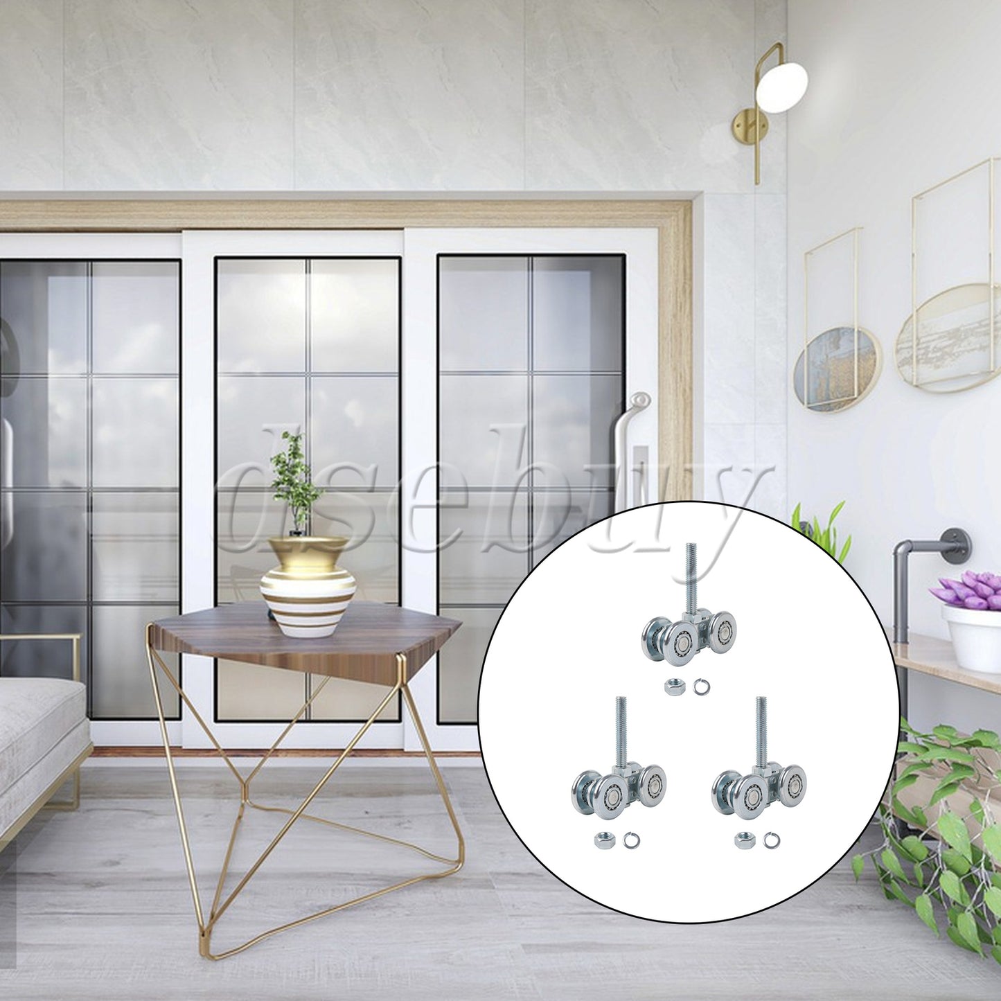 ya 14 3 Pieces Double Wheel Trolley Assembly for Sliding Doors 46mm Dia 198lbs Load