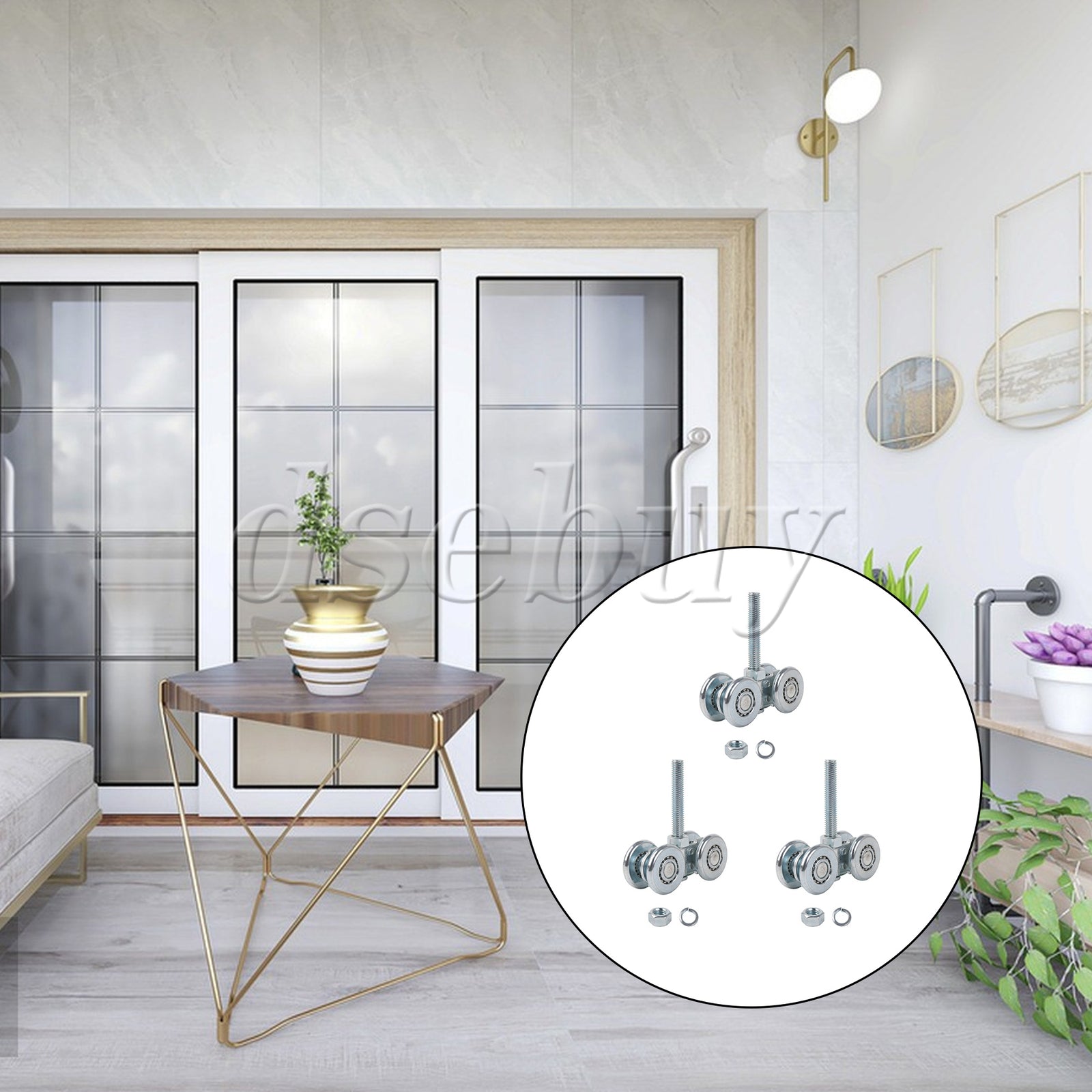 ya 14 3 Pieces Double Wheel Trolley Assembly for Sliding Doors 46mm Dia 198lbs Load