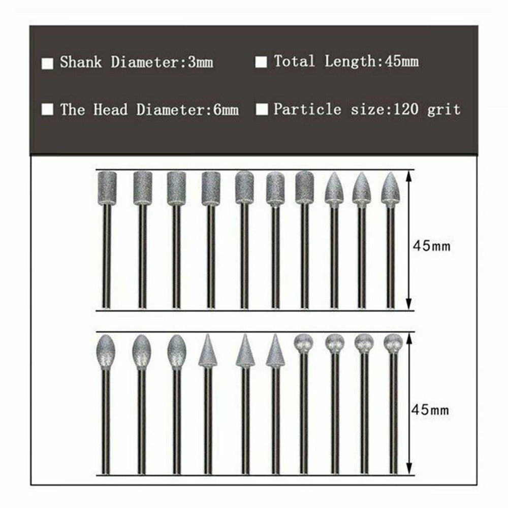 ya 17 Burr Drill Bits Engraving Glass Grinding Polishing Rotary tools 20pcs Ceramics
