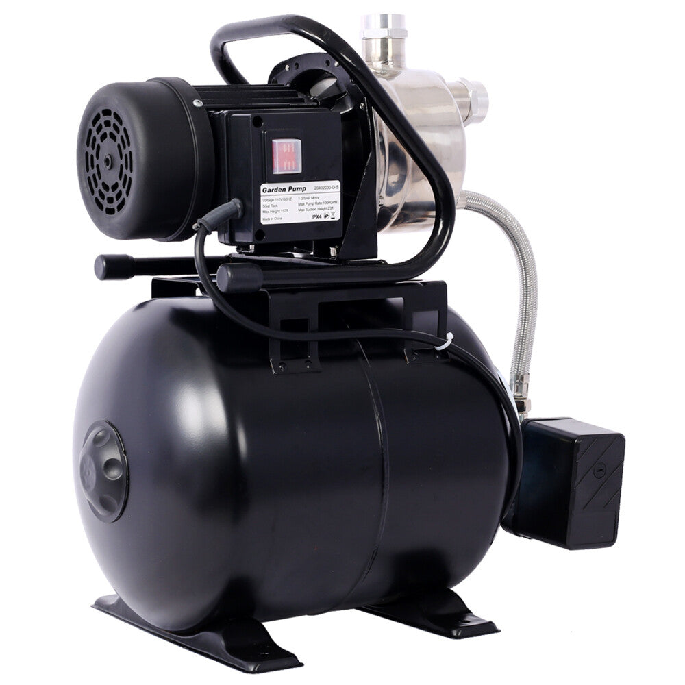ya 28 1.6HP Black Shallow Well Pump w/Pressure Tank, Booster for Home Stainless Head