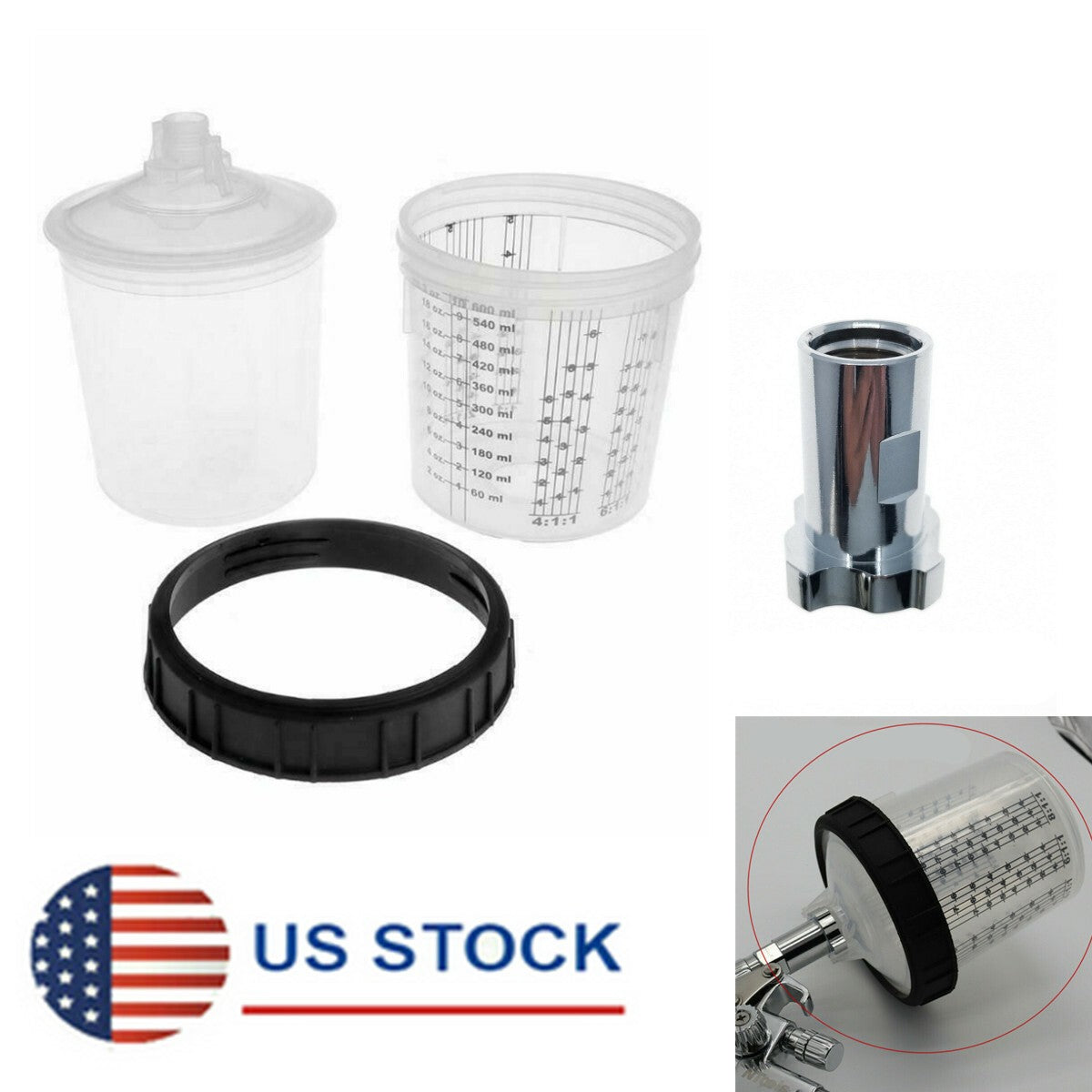 ya 5 8.7 For Adapter Spray Gun Connector M16x1.5 Internal Thread+Paint Cup 20oz 600ML