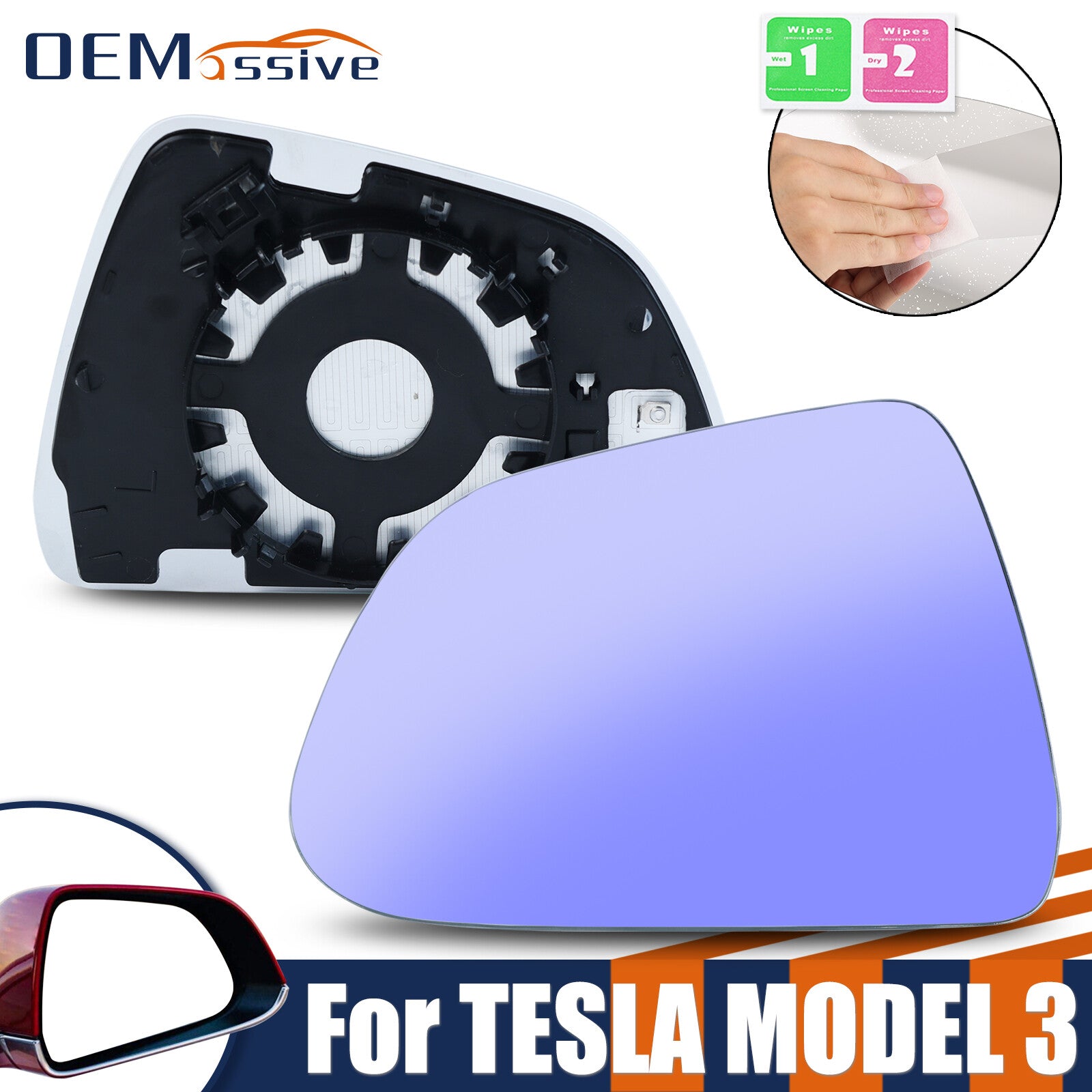 ya 3 6.25.2 1PCS for Tesla Model 3 2017-2024 Left Side Heated Blue Mirror Glass Anti-Glare