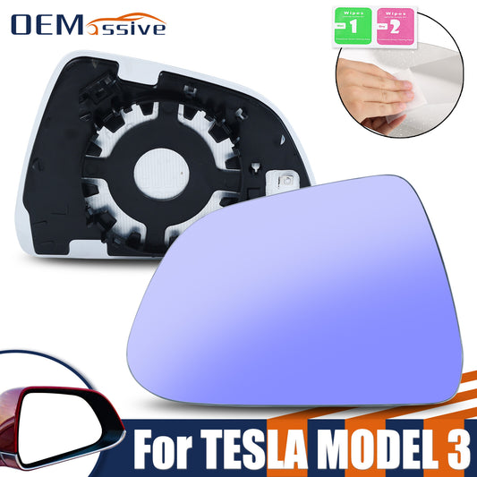 ya 3 6.25.2 1PCS for Tesla Model 3 2017-2024 Left Side Heated Blue Mirror Glass Anti-Glare