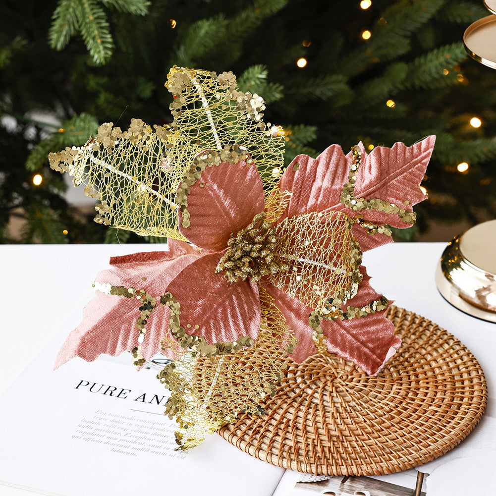 ya 25 Pink Net Velvet Flower Decoration for Holiday Trees and Wreaths