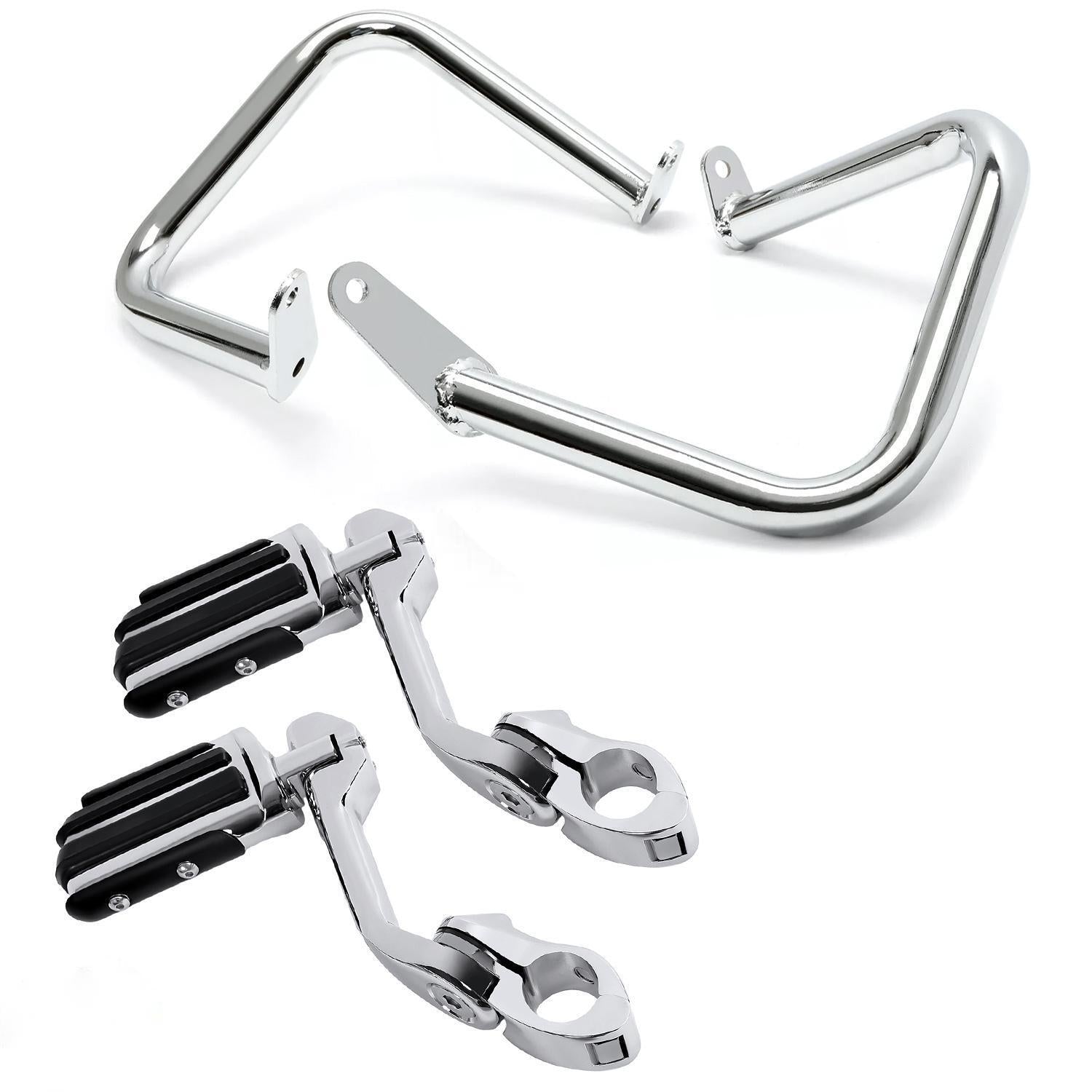 ya 2 6.30 KUAFU for Yamaha V-Star 400 650 XVS650 Engine Guard Crash Bar +Highway Foot Pegs