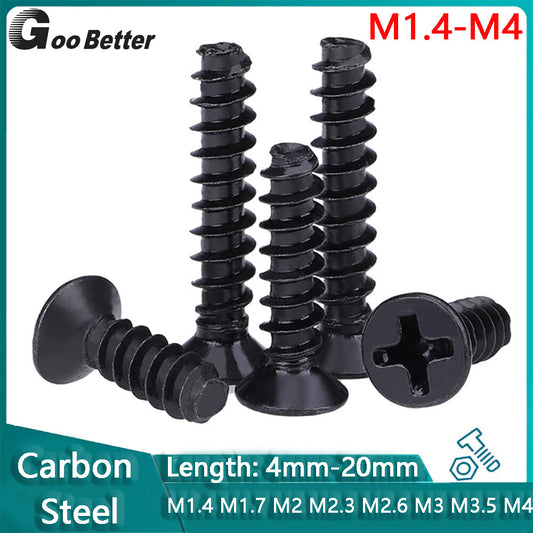 Black Phillips Countersunk Head Self Tapping Screws Small Bolt Flat Tail M1.4-M4