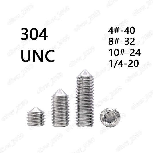 304 Stainless Steel Hex Socket Set Screw Cone Point Grub Screws 4# 8# 10# 1/4