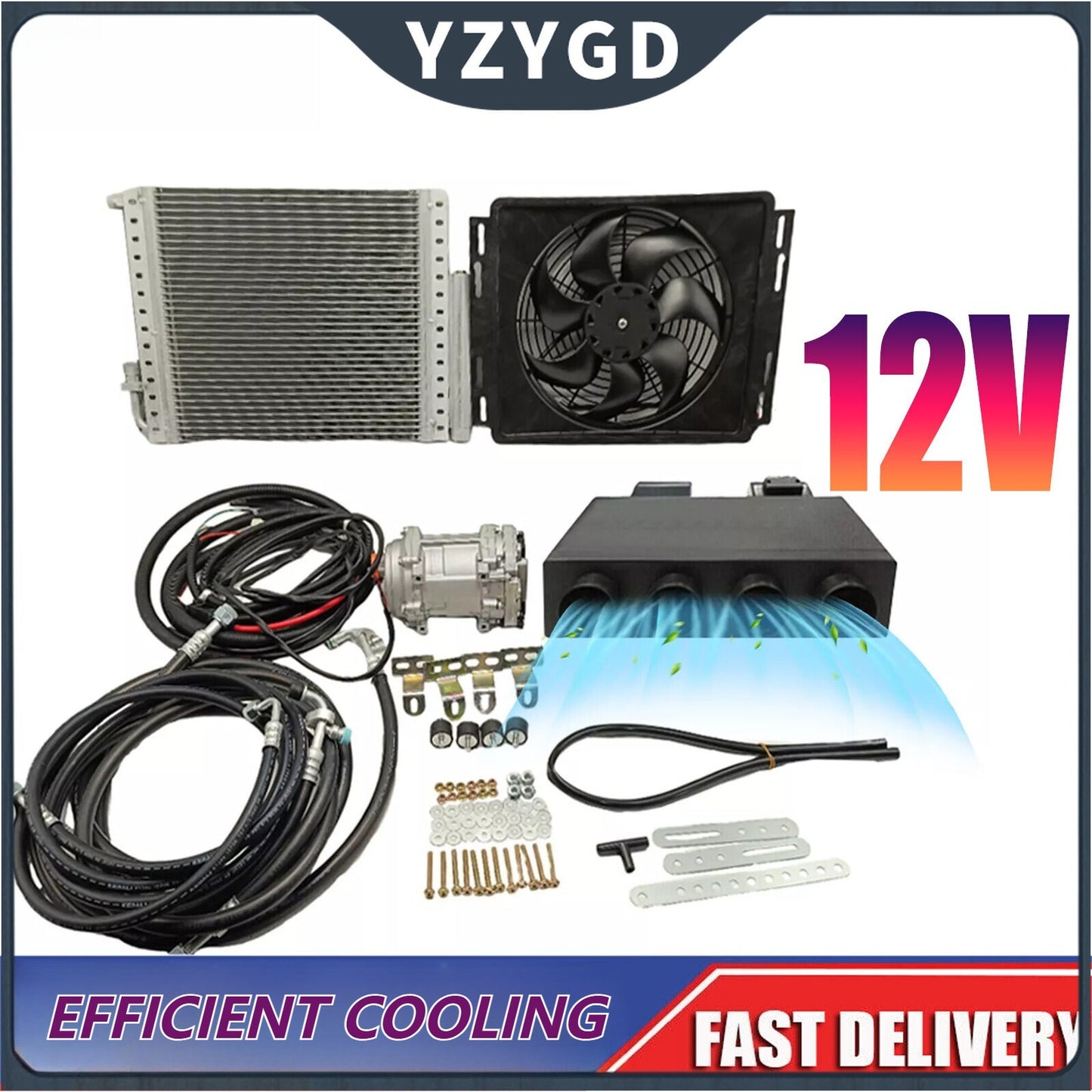 ya 1 7.7 Air Conditioner Universal Electric Underdash Auto For Van Truck 12V A/C Car Kit