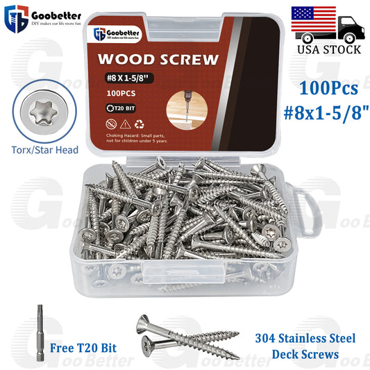 #8 x 1-5/8  Deck Screws T20 Torx Drive Self Tapping Wood Decking Fencing Screws