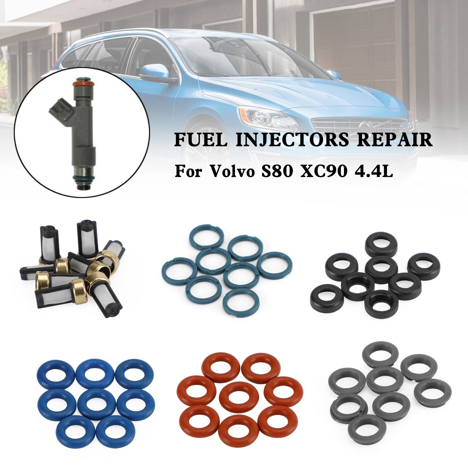 ya 1 8.5.2 8PCS Fuel Injectors Repair Seal Kit Filter Cap FJ1073 for Volvo S80 XC90 4.4L#4
