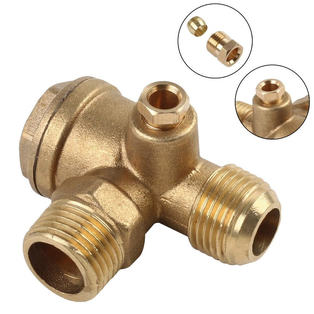 ya 14 20mm Air Compressor 3-Port Brass Male Threaded Check Valve Connector Tool New