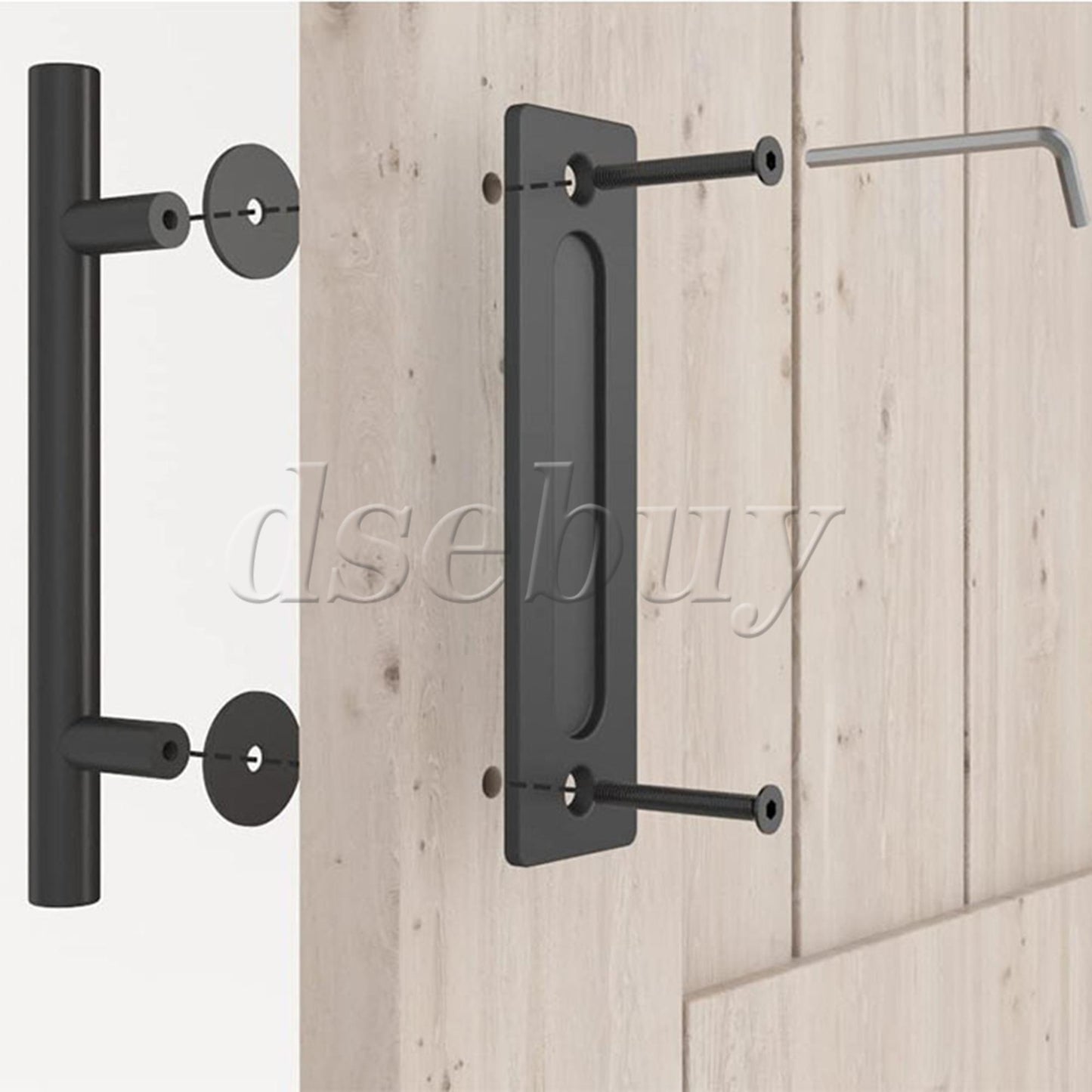 ya 14 Carbon Steel Round Handle Replacement Set for Sliding Barn Door Black 12 Inch
