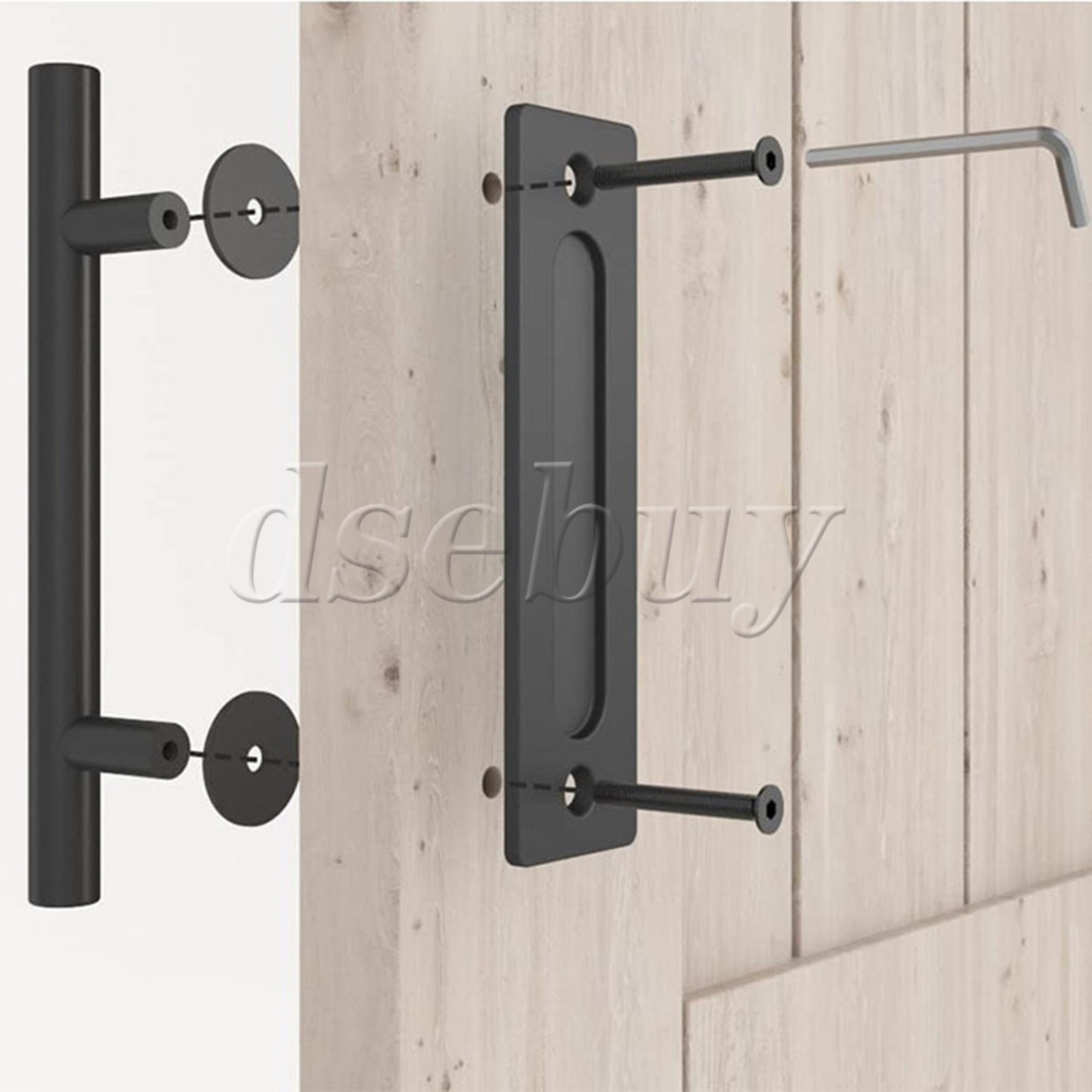 ya 14 Carbon Steel Round Handle Replacement Set for Sliding Barn Door Black 12 Inch