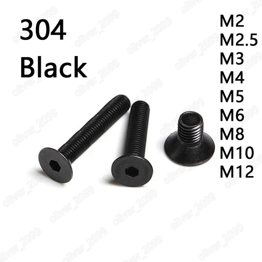 Black 304 Stainless Steel Hex Socket Countersunk Head Screws M2 M3 M4 M5 M6-M12