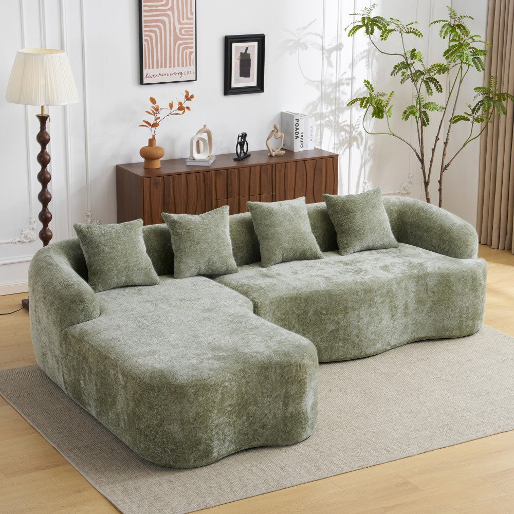 ya 28 Full Compression Green L-Shape Sectional Sofa - Curved Chaise, Modular Chenille