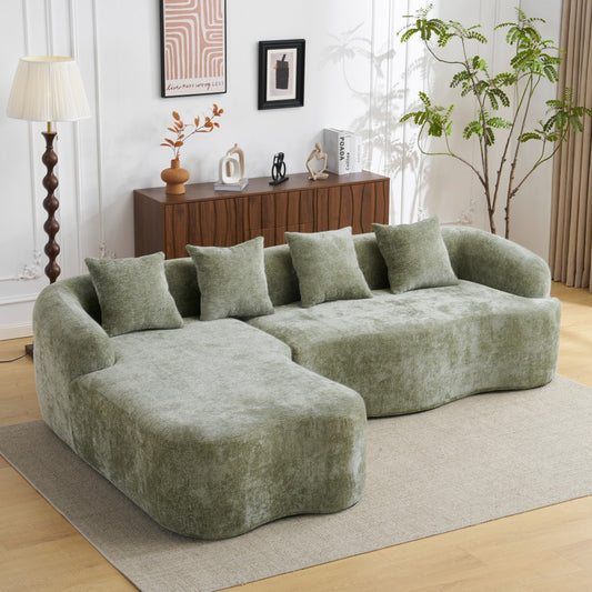 ya 28 Full Compression Green L-Shape Sectional Sofa - Curved Chaise, Modular Chenille