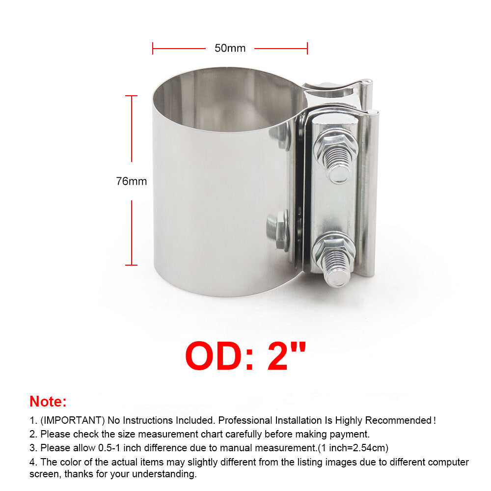 ya 1 6.30 2Pcs 2 T304 Stainless Steel Butt Joint Band Muffler Pipe Clamp Sleeve