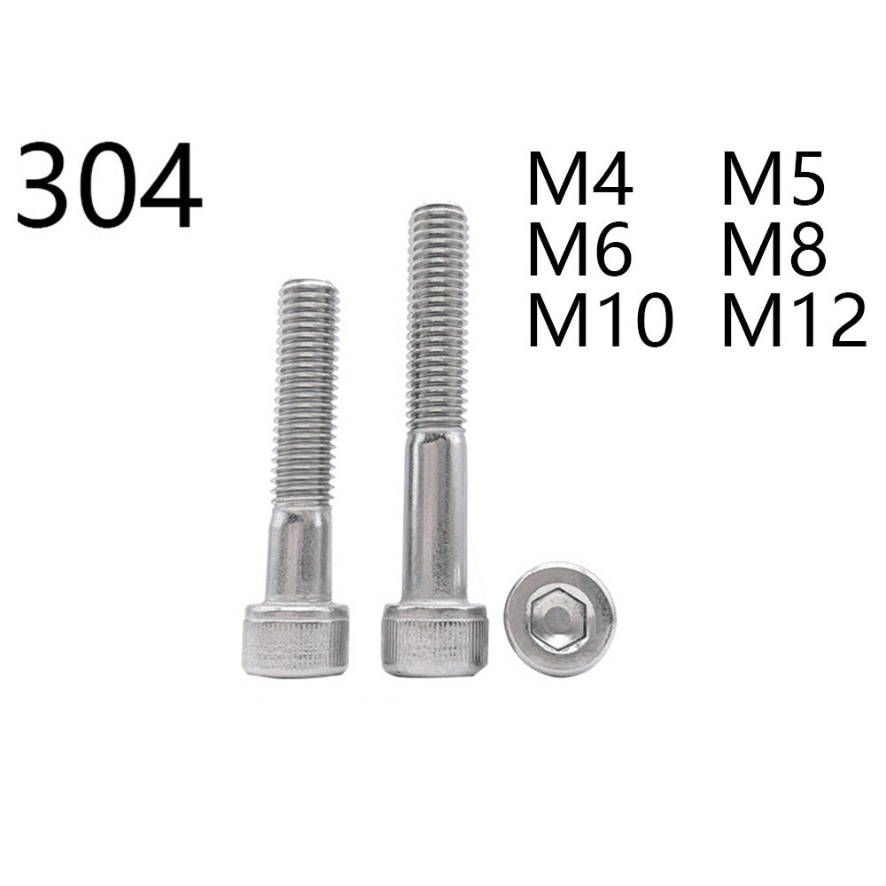 304 Stainless Steel DIN912 Hex Socket Bolt Cap Head Screws Partial Thread M4-M12
