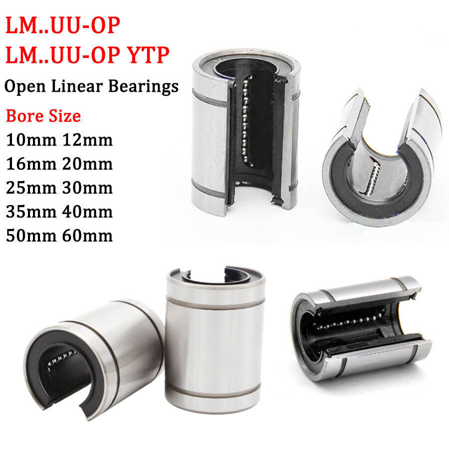 LM-UU-OP Open Linear Ball Bearing, 10mm-60mm Bore for 3D Printers & CNC Machines