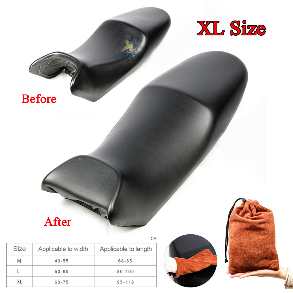 ya 1 7.8 XL Motorcycle for Seat Cover Cushion Waterproof Dust UV Protector TPU Membrane Black