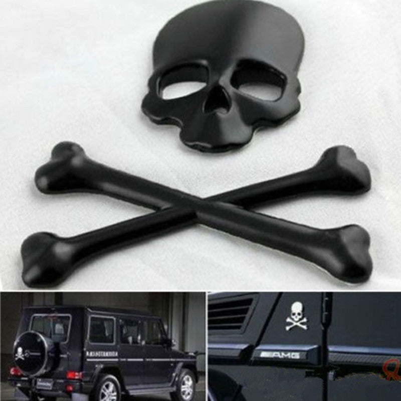 ya 1 7.8 Skull Bone Devil 3D Black Motorcycle Car Emblem Badge Logo Decal Metal Sticker