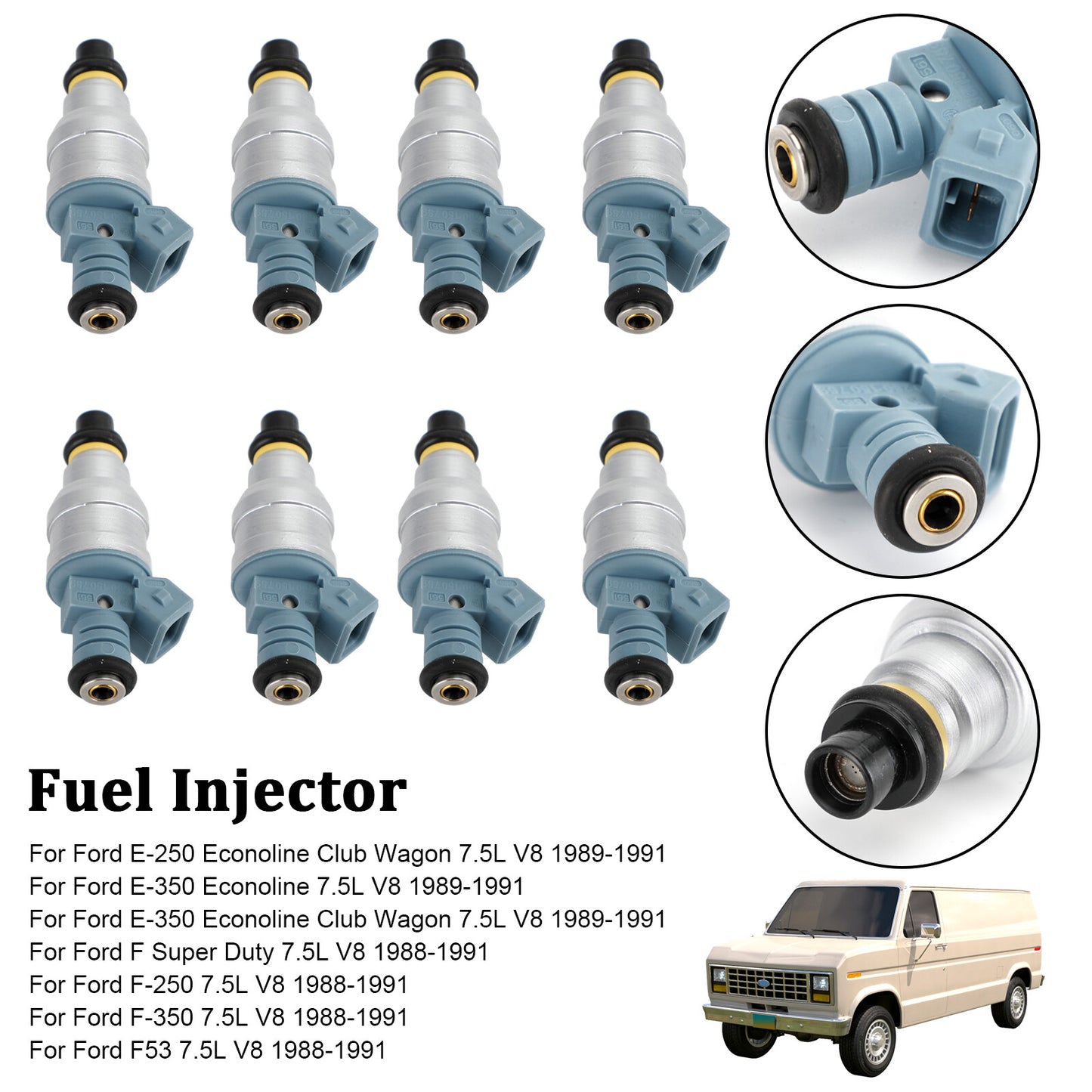 ya 1 8.5.3 8PCS Fuel Injectors 0280150759 for E-250 E-350 7.5L V8 1988-1991 822-11120