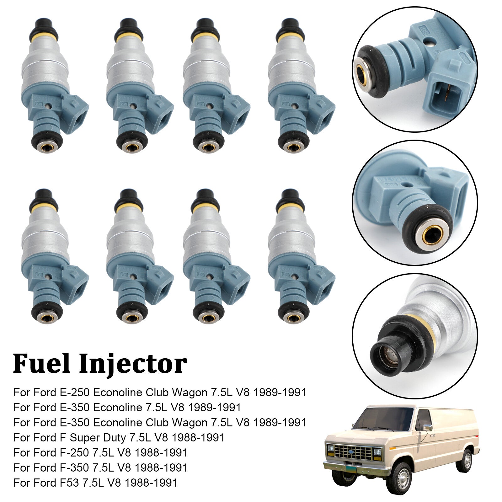 ya 1 8.5.3 8PCS Fuel Injectors 0280150759 for E-250 E-350 7.5L V8 1988-1991 822-11120
