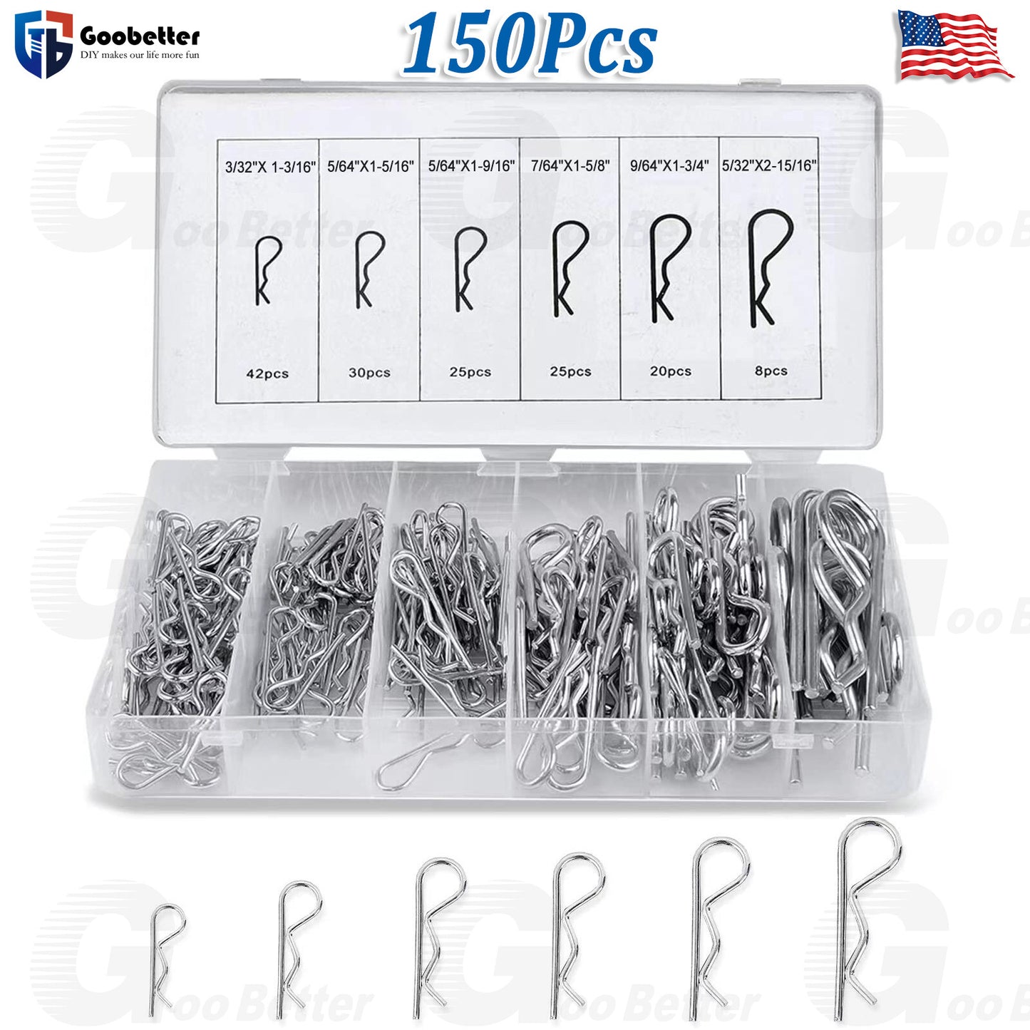 100Pc R Clips Spring Lynch Hitch Cotter Hair Pin Assortment Split Disc Calip Pin