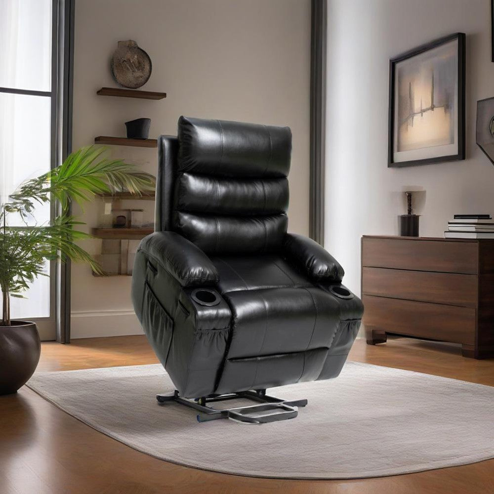 ya 28 Black Electric Power Lift Recliner,8-Point Vibration Massage, Lumbar Heat