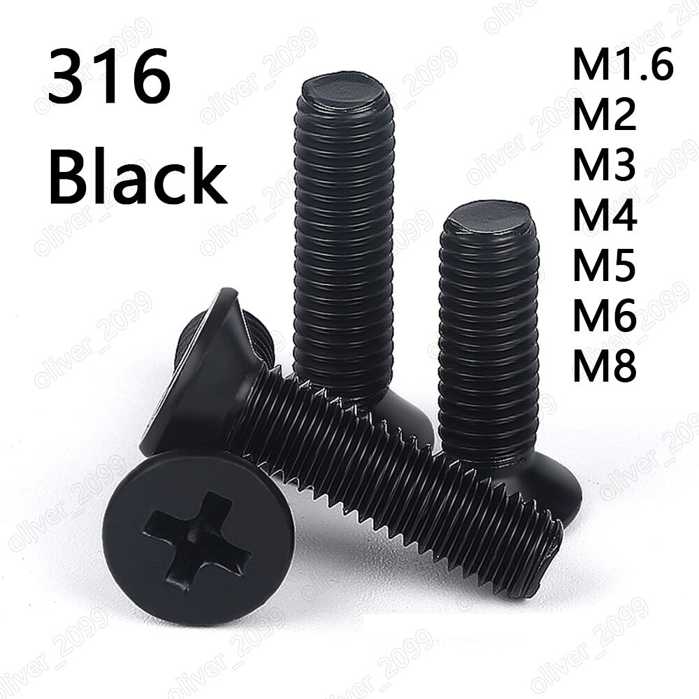 Black 316 Stainless Steel Phillips Countersunk Head Screw M1.6 M2 M3 M4 M5 M6 M8
