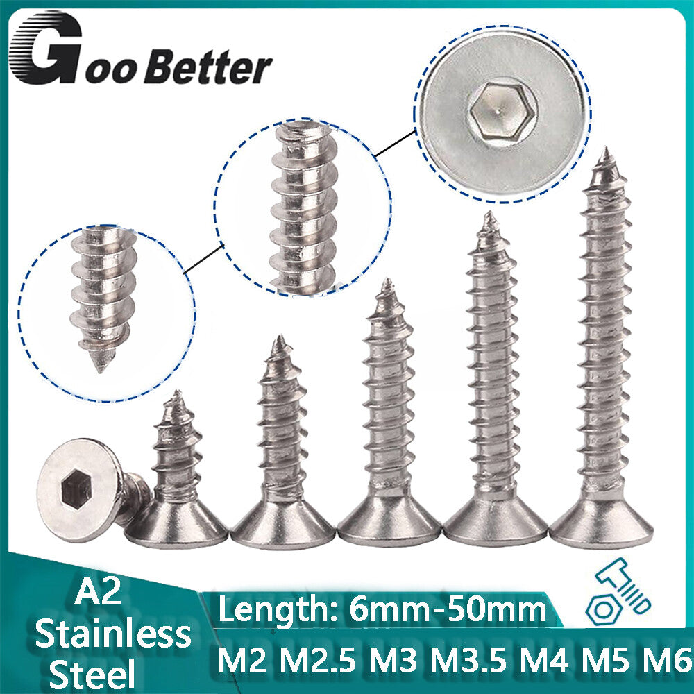 M2 M2.5 M3 M4 M5 M6 Hex Socket Countersunk Self Tapping Screws Allen Wood Screw
