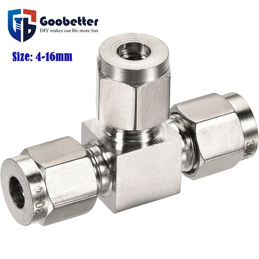 304 Stainless Steel Pneumatic T-Tee Equal Dia. Double Ferrule Fitting 4-16mm