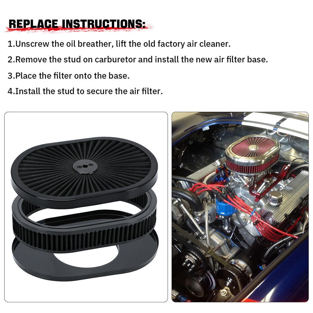 ya 5 8.7 12 Oval Fully Black Air Cleaner Element For 5-1/8¡± Carb Holley Edelbrock Etc