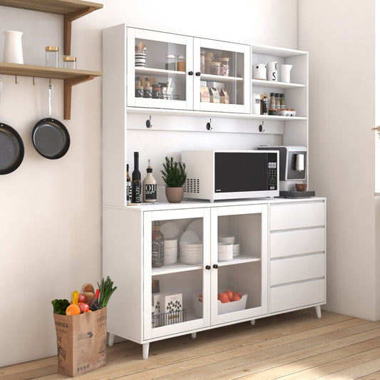 ya 28 White 63 w/4 Doors, 4 Drawers & Microwave Shelf Freestanding Kitchen Cabinets