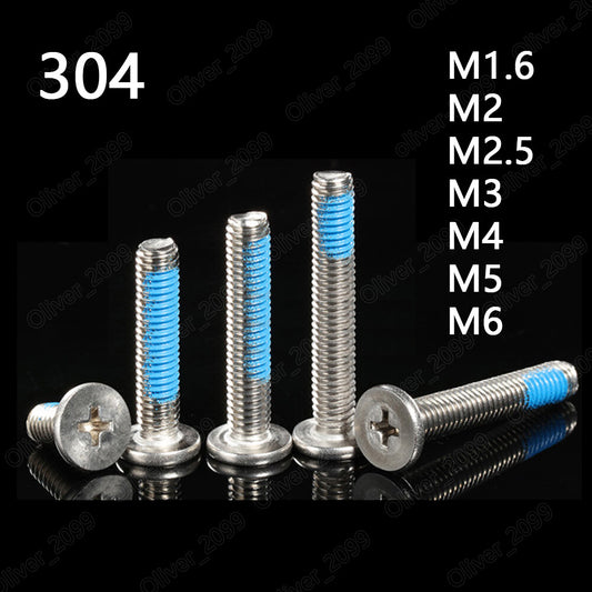 304 Stainless Steel Phillips Utrathin Flat Head With Blue Patch Lock Screw M2-M6