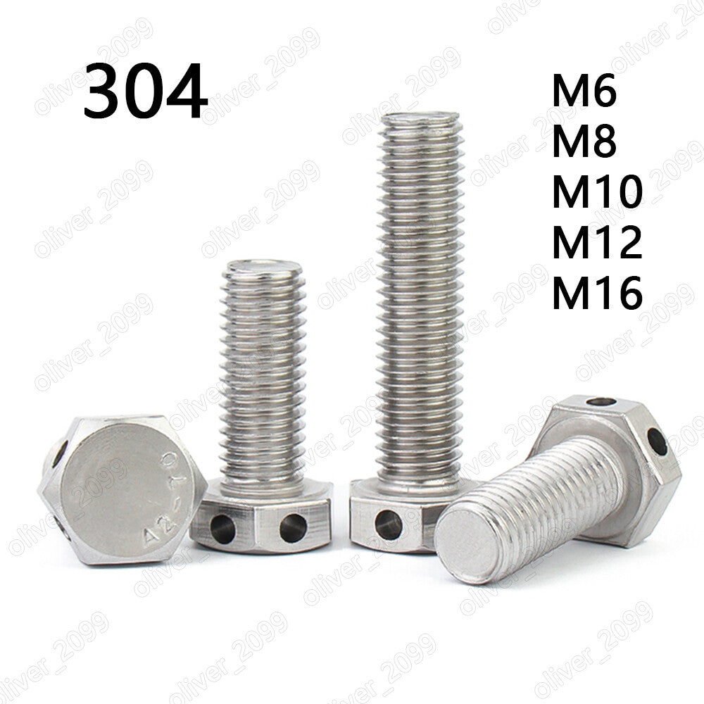 304 Stainless Steel Hexagon Bolts With Wire Holes on Head M6 M8 M10 M12 M16