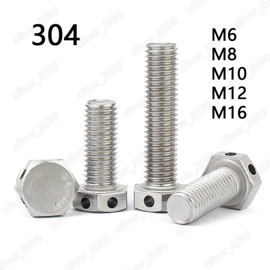 304 Stainless Steel Hexagon Bolts With Wire Holes on Head M6 M8 M10 M12 M16