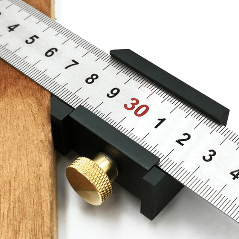 ya 14 Portable Steel Ruler Positioning Block Stop Block Scriber Ruler for Woodworking