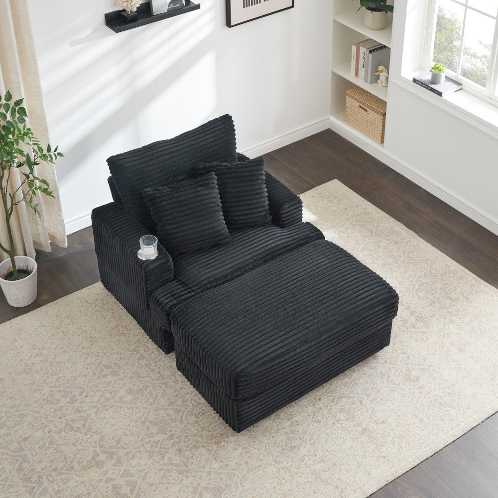 ya 28 39 Black Spring Upholstered Armchair & Ottoman Single Sofa Set - Corduroy, Cup