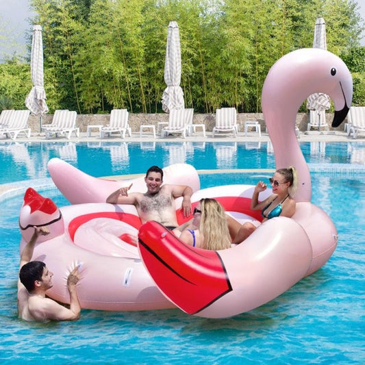 ya 28 6 People Inflatable Flamingo  Floating Island with 6 Holders for Pool and River