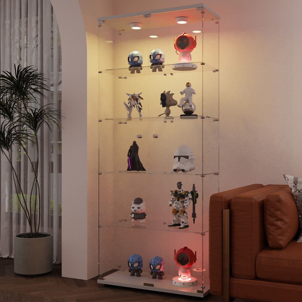 ya 28 For Living Room White Tempered Glass Display Cabinet,Locks, Adjustable Feet