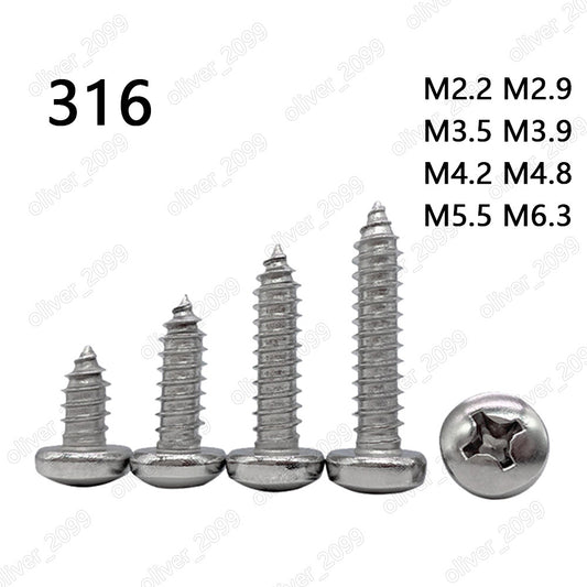 316 Stainless Steel M2.2 M2.9 M3.5-M6.3 Phillips Pan Head Self Tapping Screws