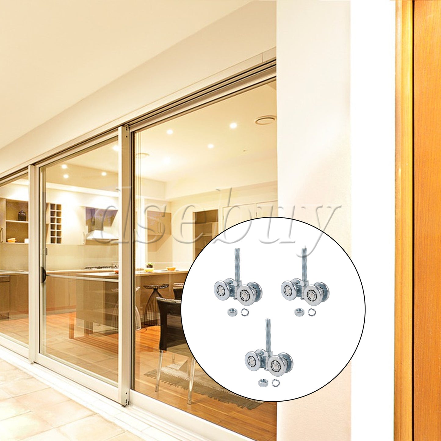 ya 14 3 Pieces Double Wheel Trolley Assembly for Sliding Doors 46mm Dia 198lbs Load